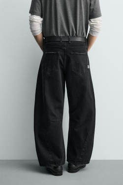 ZARA БРЮКИ BARREL FIT, ЧЕРНЫЙ