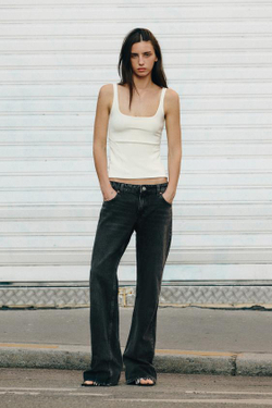 ZARA ДЖИНСЫ TRF WIDE-LEG С НИЗКОЙ ПОСАДКОЙ, ЧЕРНЫЙ