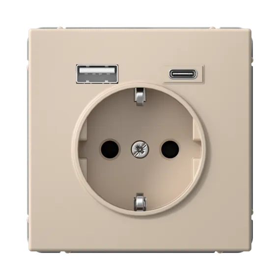 Розетка с USB A+C с заземлением и защитными шторками Systeme Electric ArtGallery Песочный GAL001232