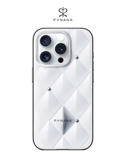 Чехол PYNANA для iPhone 16 Pro Max фарфор, Metal Diamond, белый