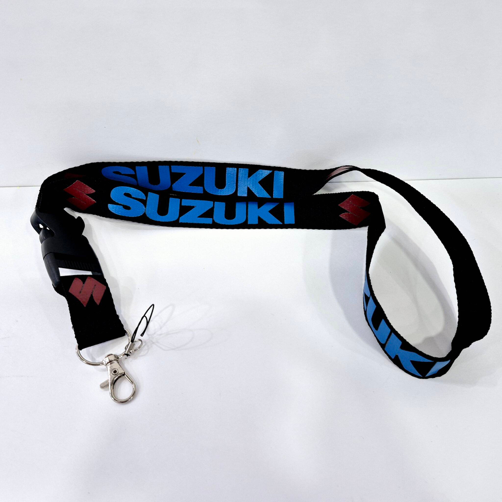 SUZUKI (чёрный/синий) Люкс / Брелок, шнурок для ключей на шею SUZUKI (Сузуки), ланъярд, крафт, чёрный/синий (1 шт)