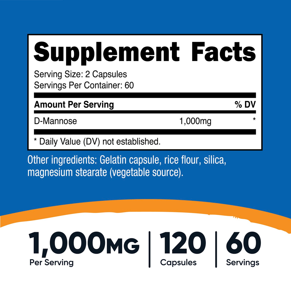 Nutricost, D-манноза, 120 капсул (500 мг в 1 капсуле)