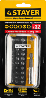 STAYER с магнитным адаптером, 32 шт, набор бит, Professional (26135-H32)