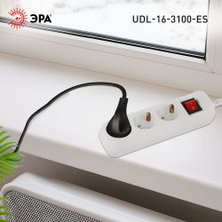 Удлинитель электрический ЭРА UDL-16-3100-ES Greenline 3 розетки с заземлением с выключателем 10м ПВС 3x1мм2 | Электротовары