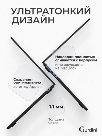 Чехол накладка Gurdini Ultra Slim Case для Macbook Air 15" 2023 (A2941) Transparent Sand Black