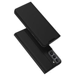 Чехол книжка из PU кожи черного цвета от Dux Ducis для Samsung Galaxy S21 FE, серия Skin Pro Series