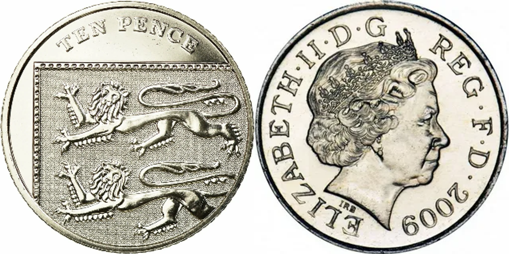 Великобритания 10 пенсов, 2009 Королева Елизавета II XF