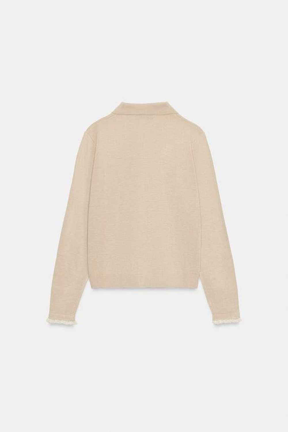 ZARA КАРДИГАН С КОНТРАСТНЫМ КРУЖЕВОМ, БЕЖЕВЫЙ