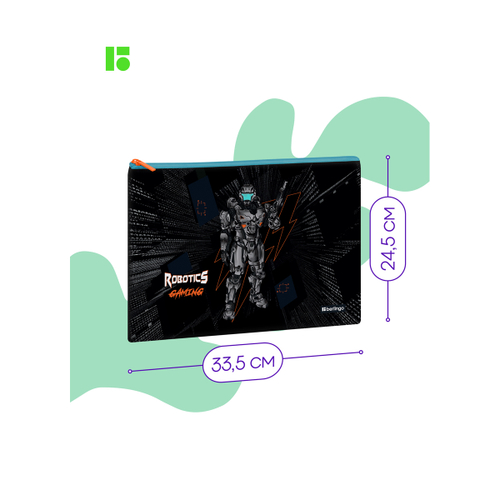 Папка текстильная 1 отделение, А4 Berlingo "Robotics gaming", 335*245мм, полиэстер, на молнии И
