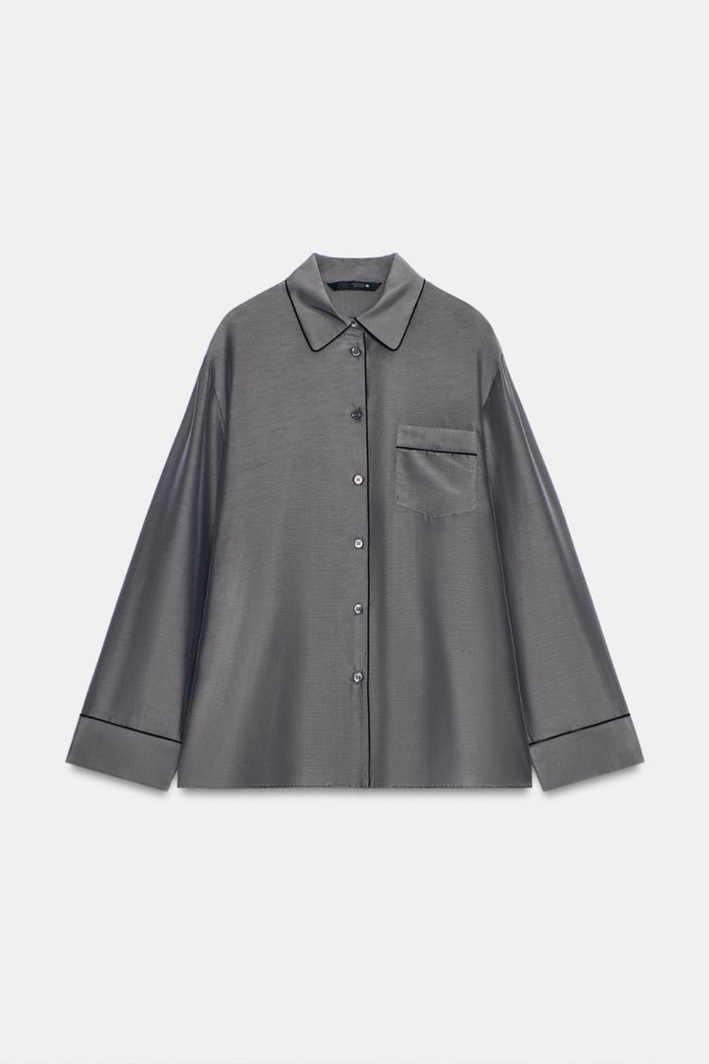 ZARA РУБАШКА С ШЕЛКОМ И КОНТРАСТНОЙ ОТДЕЛКОЙ ZW COLLECTION, АНТРАЦИТОВО-СЕРЫЙ