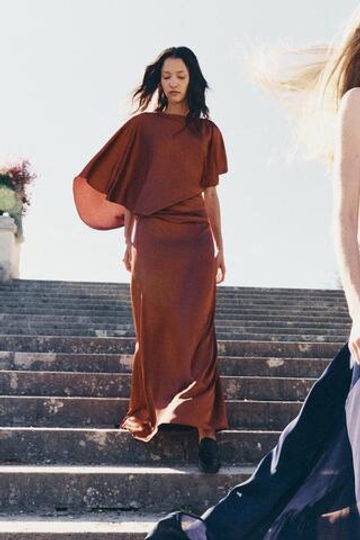 ZARA ДЛИННОЕ АТЛАСНОЕ ПЛАТЬЕ ИЗ КОЛЛЕКЦИИ ZW, ТЕМНО-РОЗОВЫЙ
