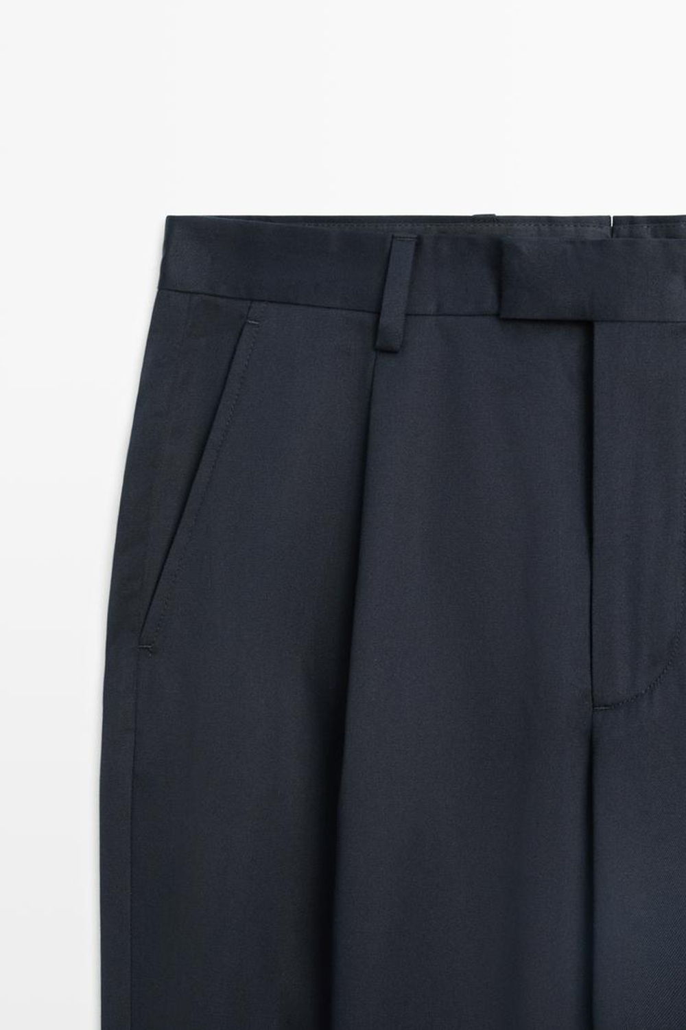 Massimo Dutti Брюки из 100% хлопка с защипами, чернильно-синий