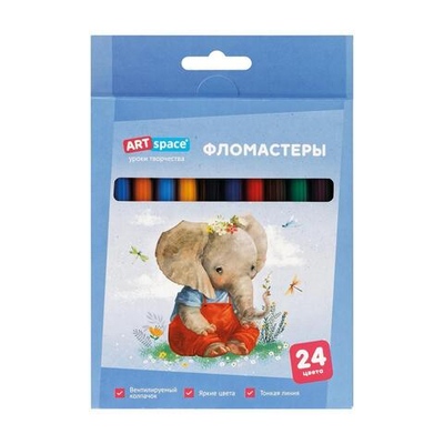 Фломастеры 24цв. смываемые "Рисунки. Lovely animals" (Спейс)