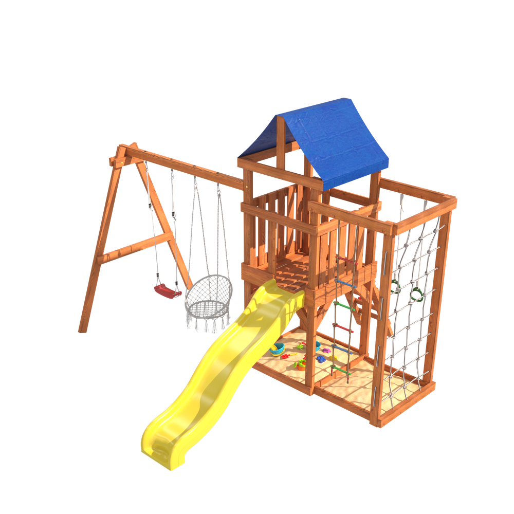 Детская площадка Fun Land с сеткой стенкой и плетенным креслом