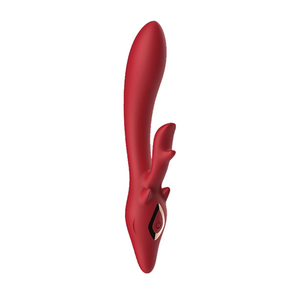 Красный вибратор-кролик 22,5см Silicone Toys ELK USK-Z08