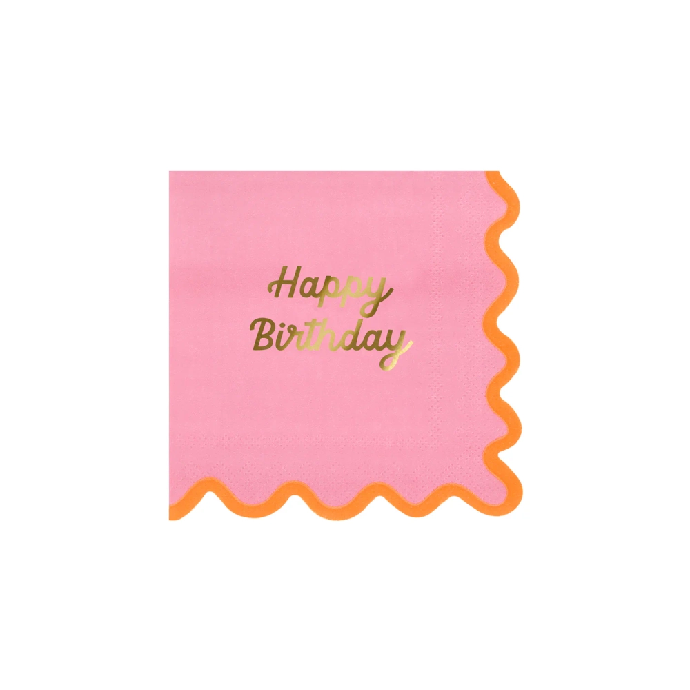 Салфетки маленькие с волнистым краем "С Днем Рождения" [Happy Birthday] 16 шт. (12,7 x 12,7 см)