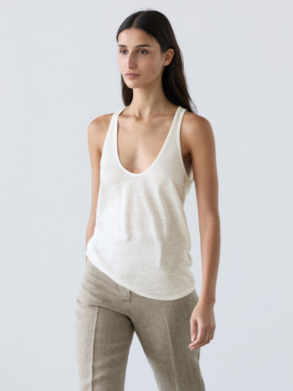 Massimo Dutti Топ на бретелях из 100% льна, белый