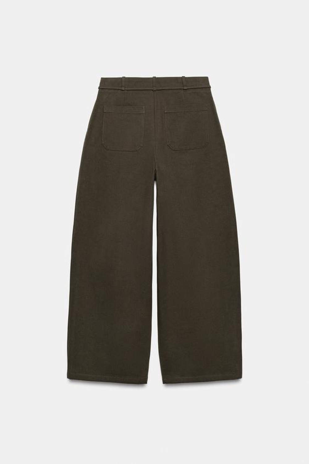 ZARA ШИРОКИЕ БРЮКИ С ЗАЩИПАМИ И РЕМНЕМ, СЕРО-КОРИЧНЕВЫЙ