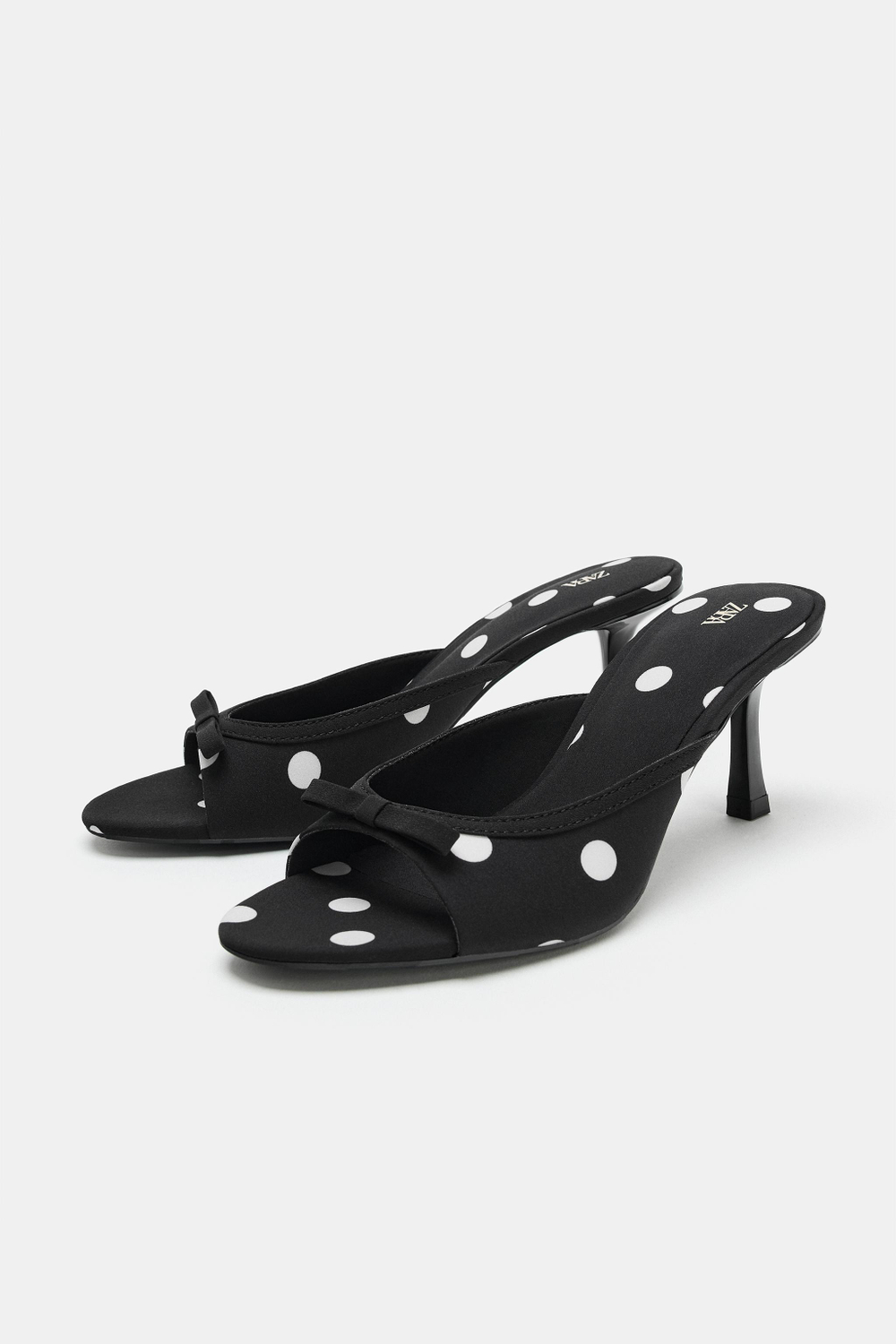 ZARA БОСОНОЖКИ С ПРИНТОМ И БАНТОМ, ЧЕРНЫЙ