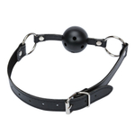 Дышащий кляп на кожаном ремешке с застежкой Onjoy BDSM Breathable Ball Gag (черный) (Цвет: черный)