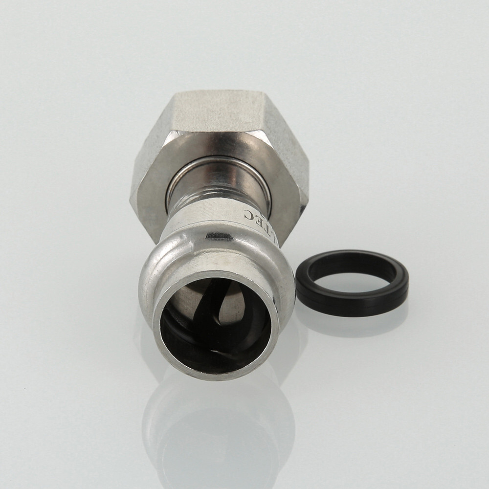 Пресс-вставка из нержавеющей стали AISI 304 с накидной гайкой, VT.INOX-PRESS, VALTEC
