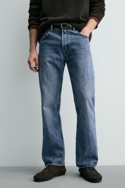 ZARA X AARON LEVINE ДЖИНСЫ ПРЯМОГО КРОЯ BOOTCUT, ВЫЦВЕТШИЙ СИНИЙ