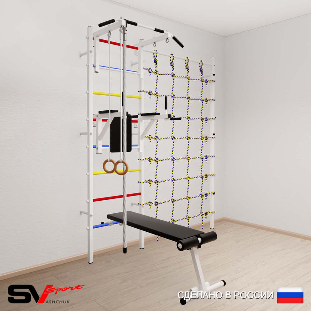 Шведская стенка Sv Sport усиленная 6840 (Турник стандарт/Брусья/Скамья/Канат/Кольца/Канатный лаз)