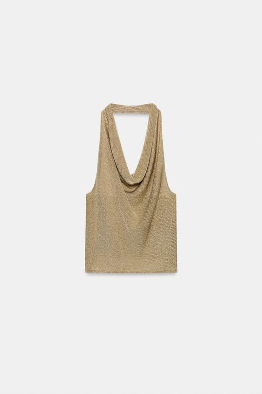 ZARA ТРИКОТАЖНЫЙ ТОП ХАЛТЕР С БЛЕСТЯЩЕЙ НИТЬЮ, ЗОЛОТИСТЫЙ