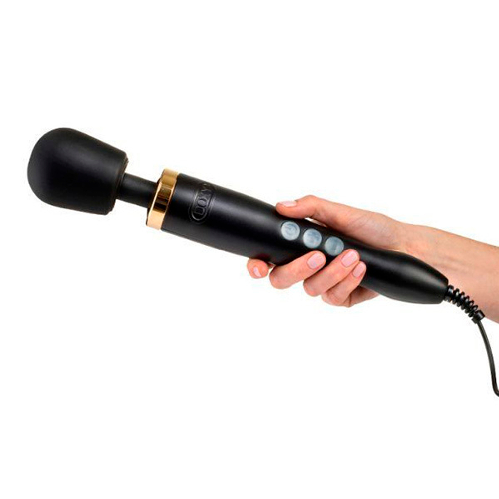 Мощный черно-золотистый вибратор-вонд 37см Doxy Die Cast Extra Powerful Massage Wand Vibrator Black Gold