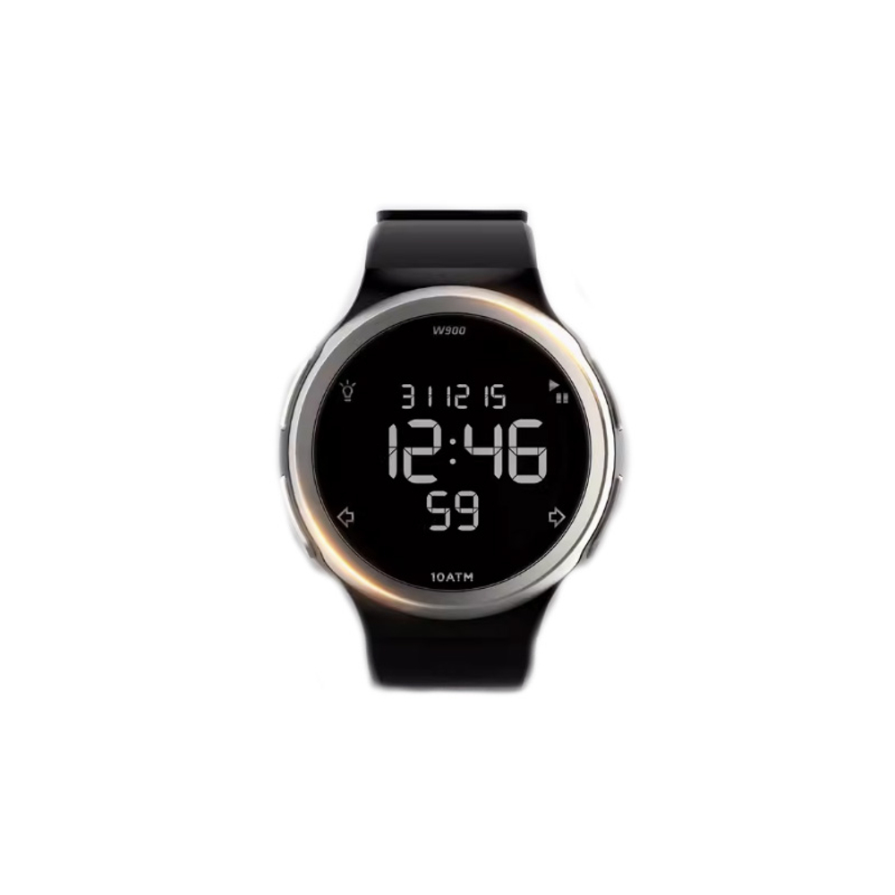 DECATHLON W900 Electronic Movement Rubber Strap Watch Men"s Watches Black Dial