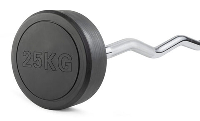 Штанга неразборная обрезиненная 25 кг. Изогнутый гриф. VictoryFit VF-DX5250
