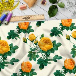 Ткань дюспо жёлтые розы на бежевом фоне