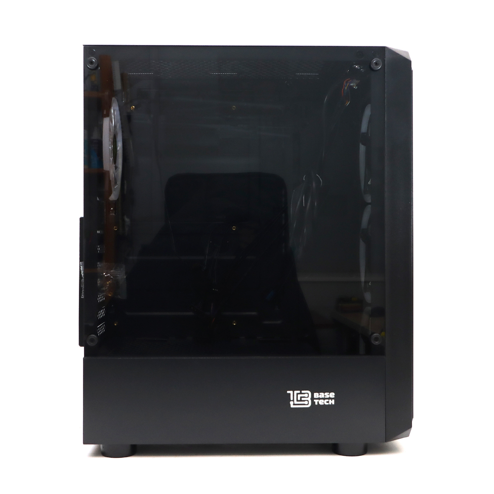Корпус BaseTech eXtreme GFX-04, Без БП, ATX, чёрный, 4xFRGB FAN, 2xUSB2, 1xUSB3, бок: закалённое стекло (BT-GFX-04-TG-4F-RGB)