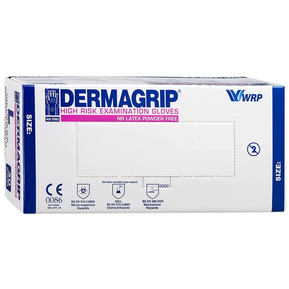 Перчатки Dermagrip High risk размер M латексные смотровые нестерильные неопудренные текстурированные с удлиненной манжетой 300 мм синие 25 пар