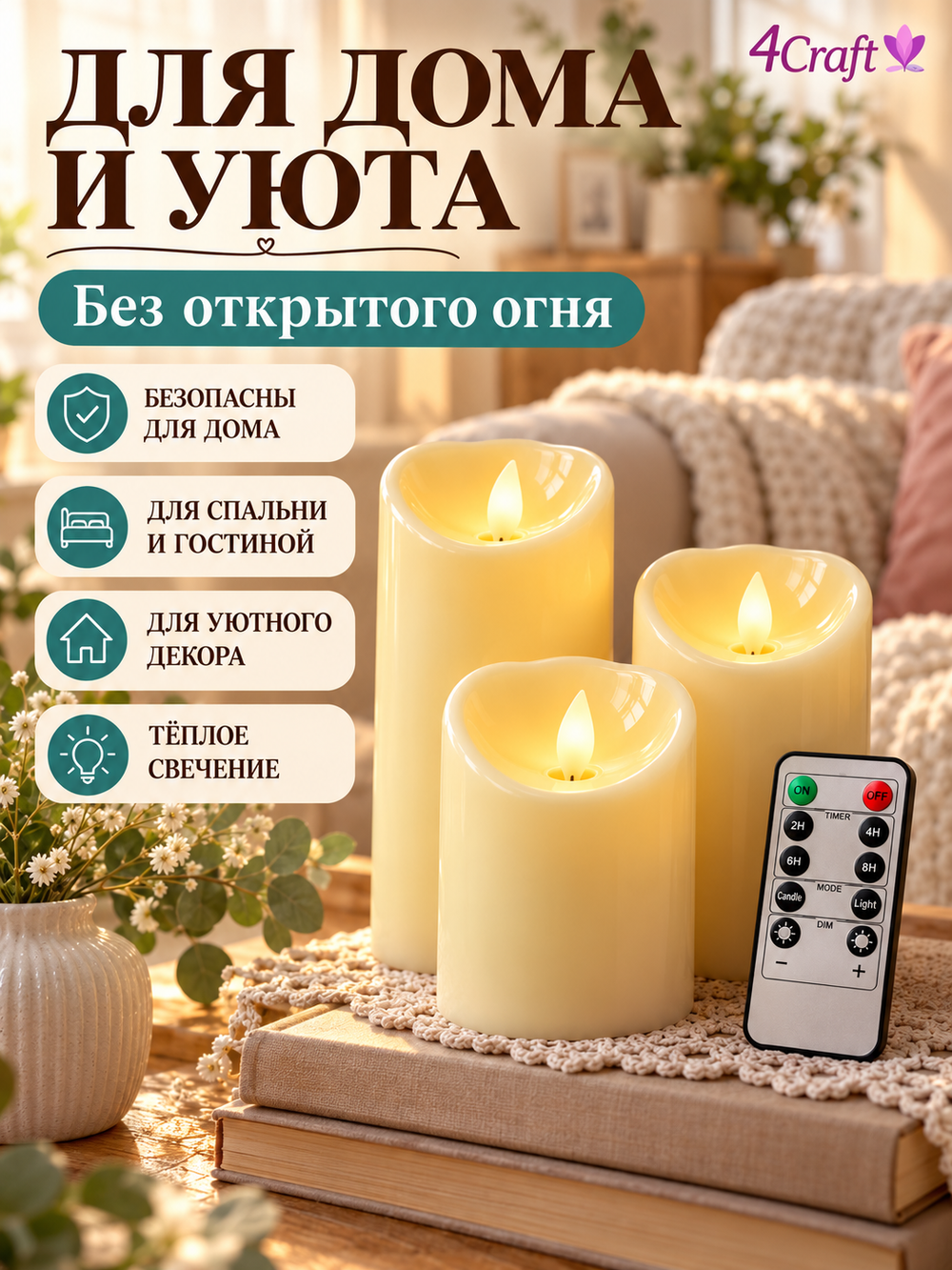 Свечи электронные с качающимся маятником (3 шт) c дистанционным управлением