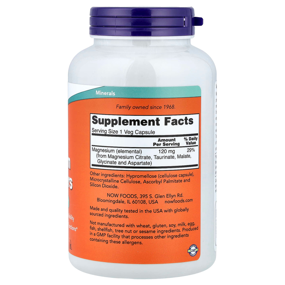 NOW Foods, Magnesium Transporters, комплекс магния, 180 веганских капсул (120 мг в капсуле)