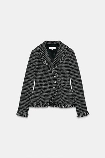 ZARA БЛЕЙЗЕР ИЗ ТЕКСТУРИРОВАННОЙ ТКАНИ С НЕОБРАБОТАННЫМ КРАЕМ, ЧЕРНЫЙ/БЕЛЫЙ