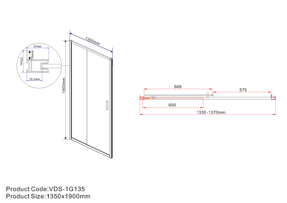 Душевая дверь Vincea Гарда (Garda) VDS-1G135CH, 1350, хром, стекло шиншилла