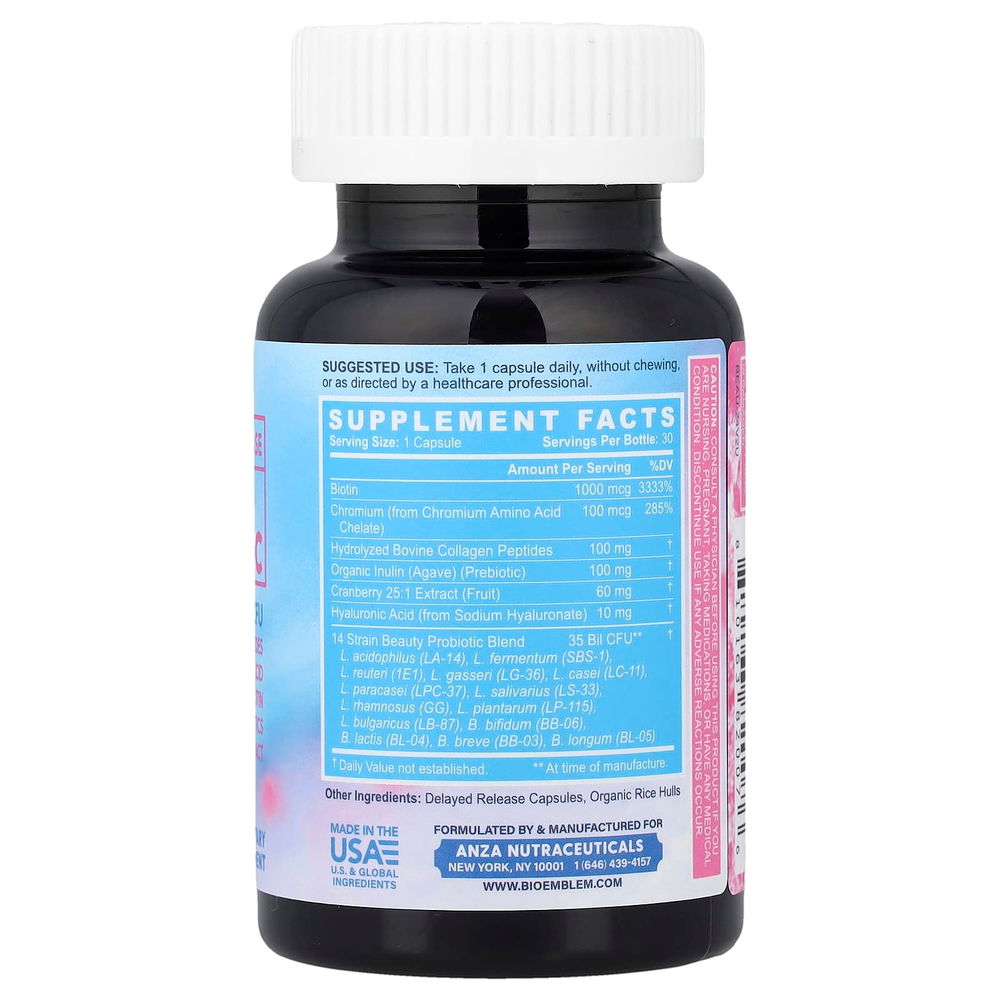 BioEmblem, пробиотик для красоты, 30 растительных капсул