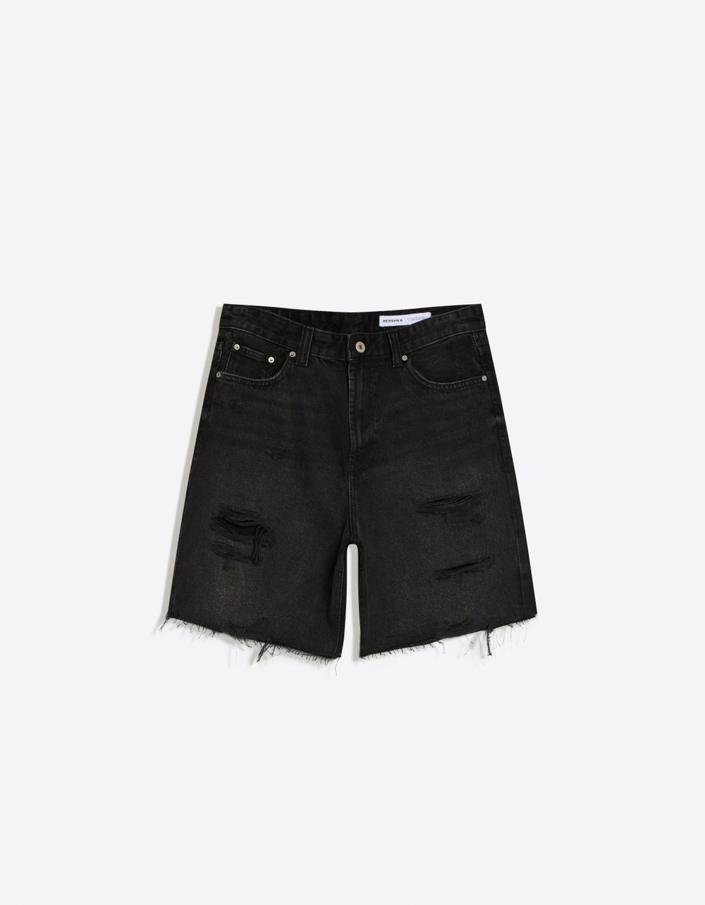 Мужские рваные джинсовые бермуды - BERSHKA