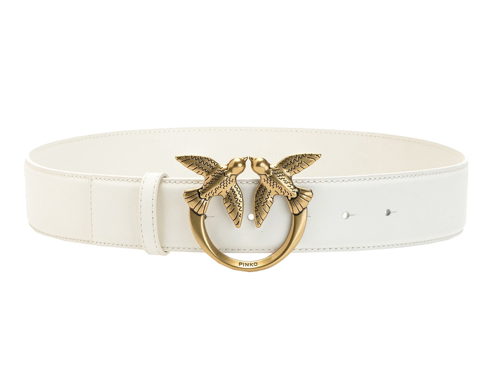 LOVE BIRDS LEATHER BELT - white–copper - S (90 см)