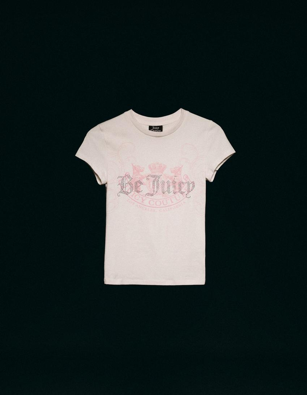 BERSHKA X JUICY COUTURE ФУТБОЛКА С КОРОТКИМИ РУКАВАМИ, ЖЕЛТОВАТО-БЕЛЫЙ