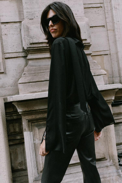 ZARA БЛУЗА С БАНТОМ И ВОЛАНОМ, ЧЕРНЫЙ