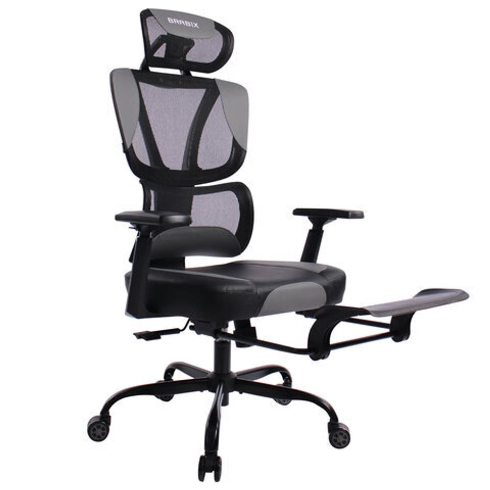 Кресло BRABIX PREMIUM "Venom GM-530", подножка, синхромеханизм, экокожа/сетка, черное/серое, 532951