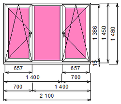 Пластиковое окно 1450 х 2100 ТермА Эко