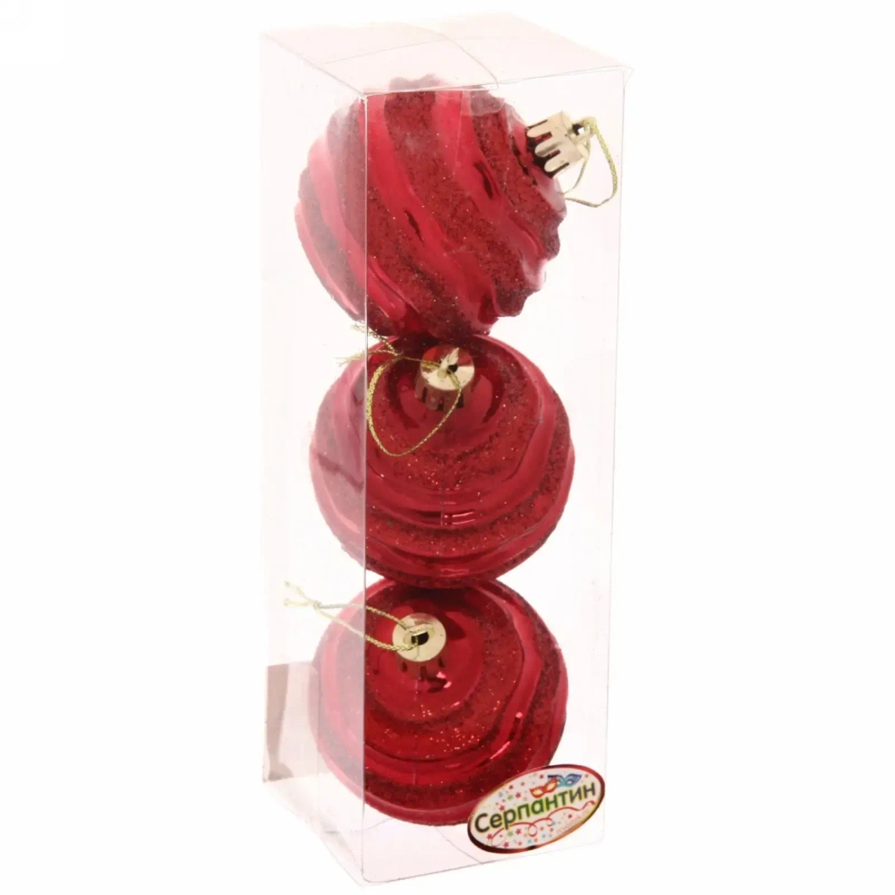 Новогодние шары 6 см (набор 3 шт) «Сказочное сияние», красный