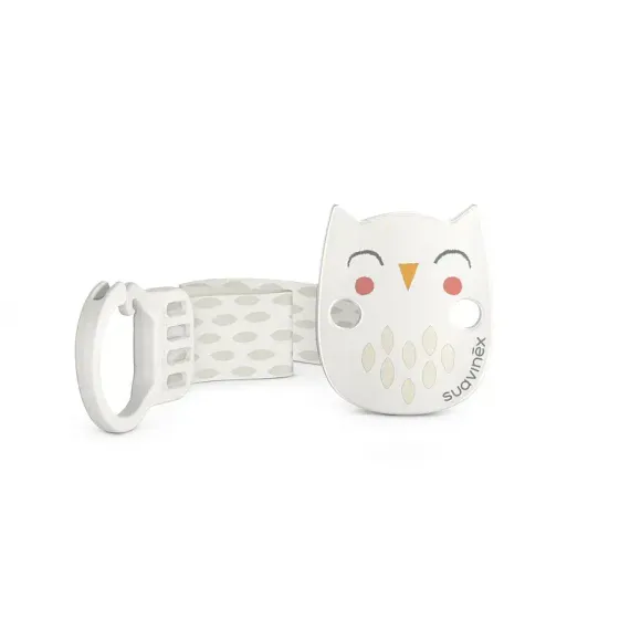 Клипса с лентой Suavinex Owl для крепления соски-пустышки к одежде Белая