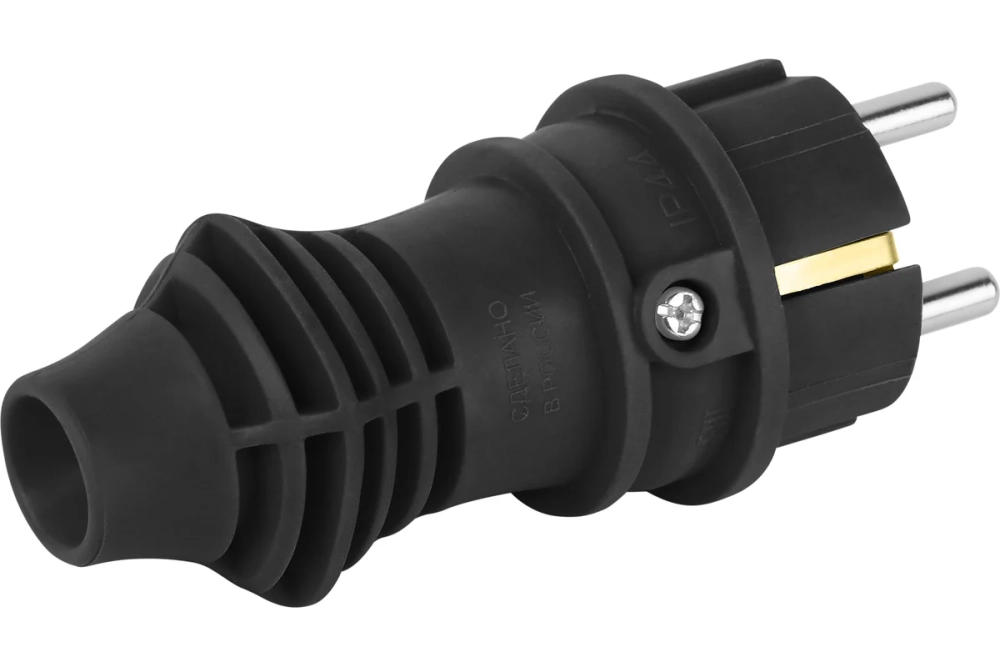 Вилка VX13-B-IP44 каучуковая c заземлением 16А IP44 прямая черная Б0069321