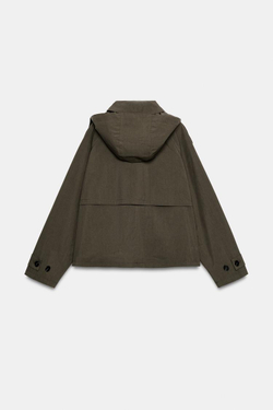 ZARA КОРОТКАЯ КУРТКА-ТРЕНЧ С КАПЮШОНОМ, ХАКИ