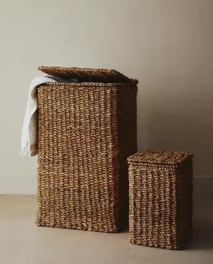 ZARA HOME ПЛЕТЕНАЯ КОРЗИНА ДЛЯ БЕЛЬЯ С КРЫШКОЙ, СВЕТЛО-БЕЖЕВЫЙ